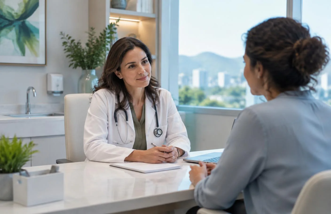 Consulta médica atenciosa em ambiente acolhedor
